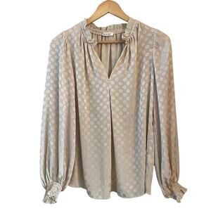 Max Studio Polka Dot Long Sleeve‎ Top with Smocked Cuffs Size XS